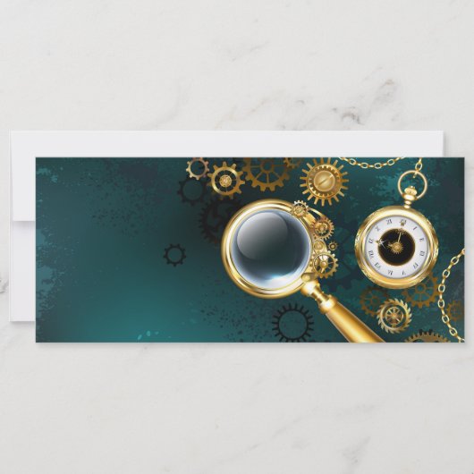 Vergrootglas in Steampunk-stijl Save The Date (Voorkant)