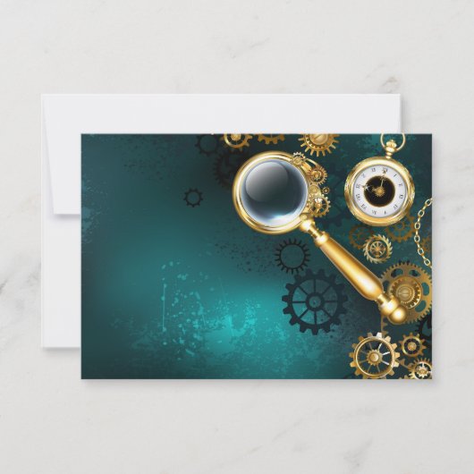Vergrootglas in Steampunk stijl Save The Date (Voorkant)