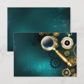 Vergrootglas in Steampunk stijl Save The Date (Voorkant / Achterkant)