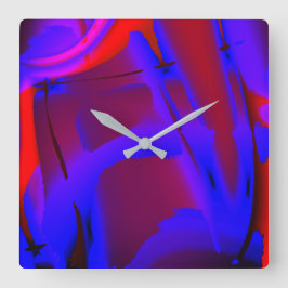 Vergroting digitale verf met blauwdruk op wijn vierkante klok