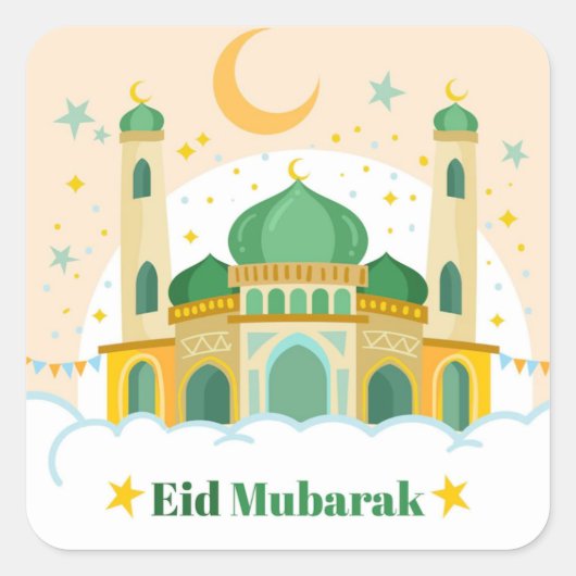 Vergroting van de kleurrijke Eid al fitr Mubarak Vierkante Sticker (Voorkant)