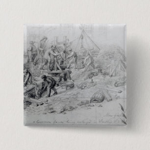 Vergroting van de riool bij Moorfields, Londen, 18 Vierkante Button 5,1 Cm