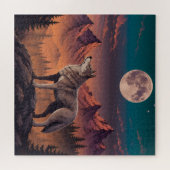 Vergroting van foto van wolf bij maanlicht | Wilde Legpuzzel (Horizontaal)