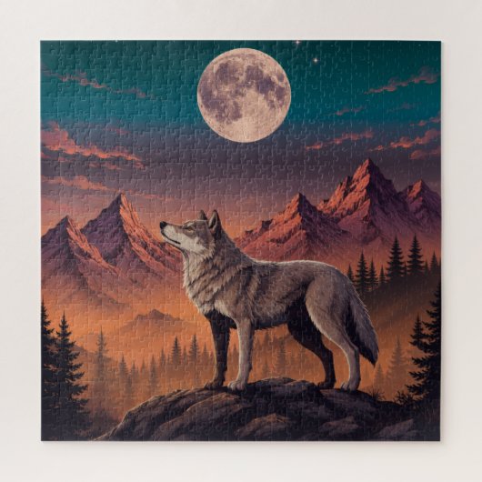 Vergroting van foto van wolf bij maanlicht | Wilde Legpuzzel (Verticaal)