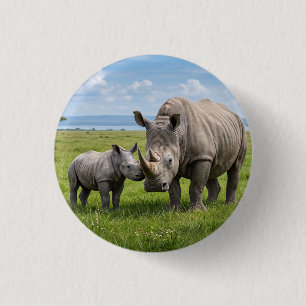 Vergroting van volwassen en baby neushoorns in gro ronde button 3,2 cm