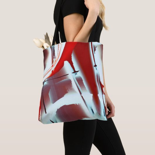 Vergroting van witachtige naar rode gecropeerde di tote bag (Dichtbij)