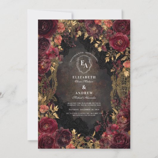 Verguld Antiek Lijst met Bourgondische bloemen Kaart (Voorkant)