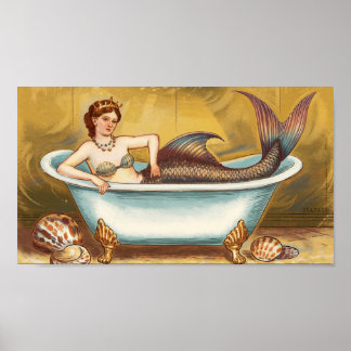 Verguld Antiek Zeemeermin in Bath Poster