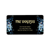 Verguld Blauw op Zwart Kerstmis Retouradres Etiket (Voorkant)