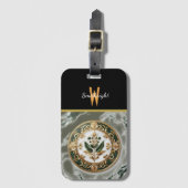 Verguld bloemmedaillon op marmer bagagelabel (Voorkant (verticaal))