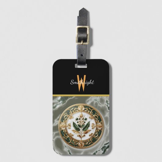 Verguld bloemmedaillon op marmer bagagelabel (Voorkant (verticaal))