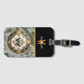 Verguld bloemmedaillon op marmer bagagelabel (Voorkant (horizontaal))