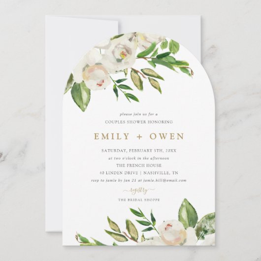 Verguld Blooms Couples Douche Uitnodiging (Voorkant)