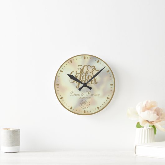 Verguld gepersonaliseerd 50-jarig jubileumcadeau ronde klok (Huis)