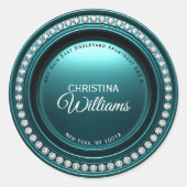 Verguld Glamoureus Diamond Blauwgroen Retour Adres Ronde Sticker (Voorkant)