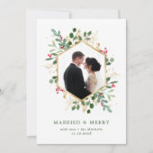 Verguld groen Geometrisch Getrouwd en Vrolijk Foto Feestdagenkaart (Voorkant)