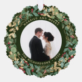 Verguld groen | Getrouwd en Vrolijk Foto Ornament Kaart (Voorkant)