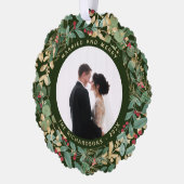 Verguld groen | Getrouwd en Vrolijk Foto Ornament Kaart (Links)