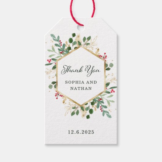 Verguld groen op wit | Kerstmis Dank u wel Cadeaulabel (Voorkant)