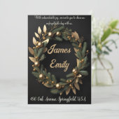 Verguld groen op zwart | Huwelijksuitnodiging Feestdagenkaart (Staand voorkant)