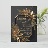 Verguld groen op zwart | Huwelijksuitnodiging Feestdagenkaart (Staand voorkant)
