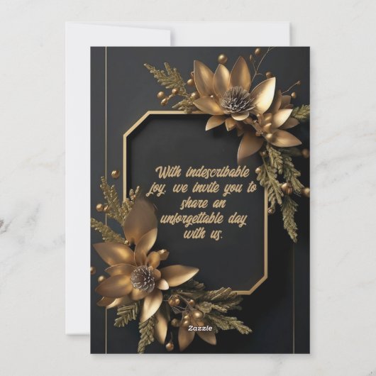 Verguld groen op zwart | Huwelijksuitnodiging Feestdagenkaart (Achterkant)