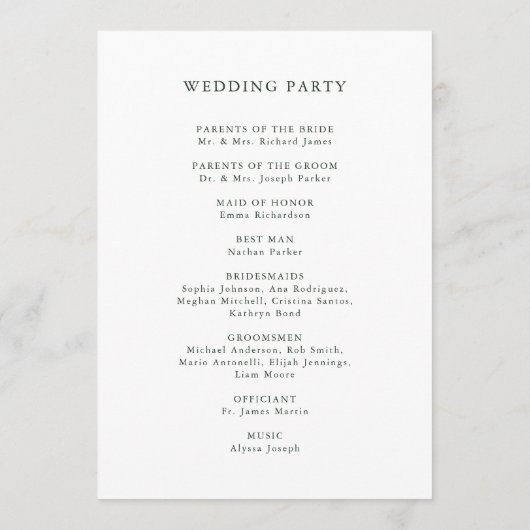 Verguld groen wit | Vakantie bruiloft Programmakaart (Achterkant)