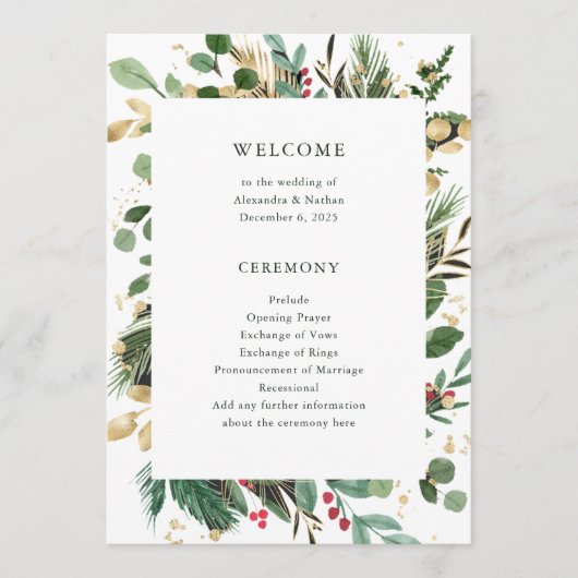 Verguld groen wit | Vakantie bruiloft Programmakaart (Voorkant)