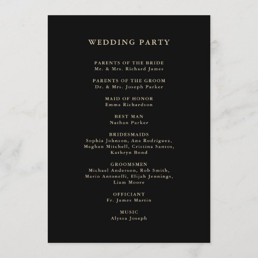 verguld groen zwart | Vakantie bruiloft Programmakaart (Achterkant)