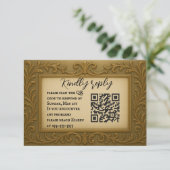 Verguld In Goud QR Code Trouwen RSVP Kaart (Staand voorkant)