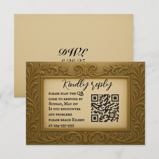 Verguld In Goud QR Code Trouwen RSVP Kaart (Voorkant / Achterkant)