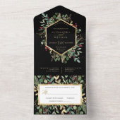 Verguld kerstgroen op zwarte bruiloft all in one uitnodiging (Binnen)