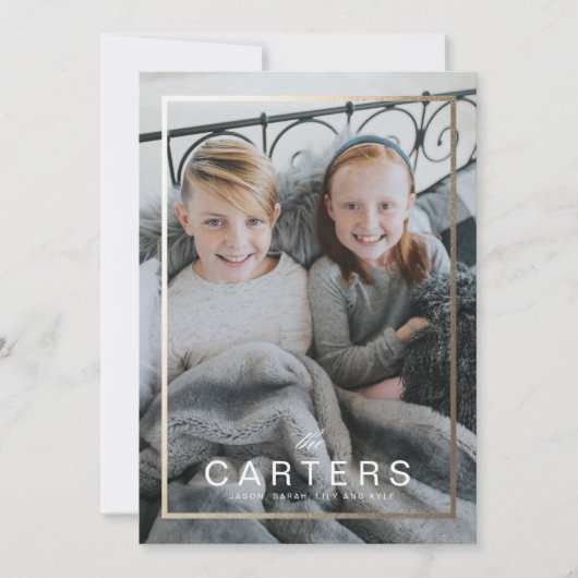 Verguld Lijst Familienaam Kerst Kaart (Voorkant)