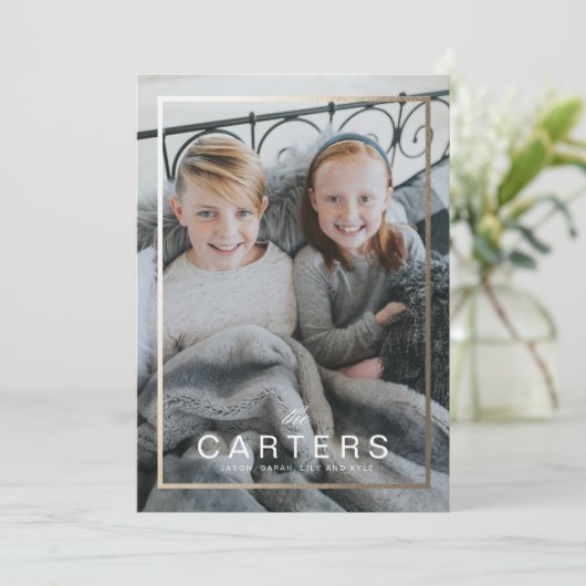 Verguld Lijst Familienaam Kerst Kaart (Staand voorkant)