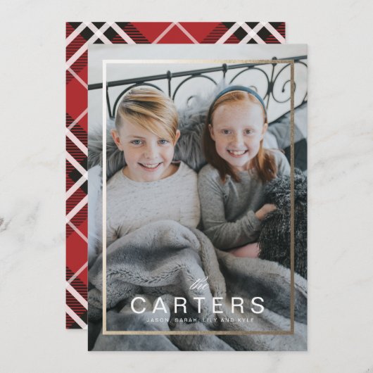 Verguld Lijst Familienaam Kerst Kaart (Voorkant / Achterkant)