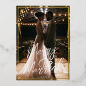 Verguld Lijst Vrolijk en getrouwd kalligrafie Foto Folie Feestdagenkaart (Voorkant)