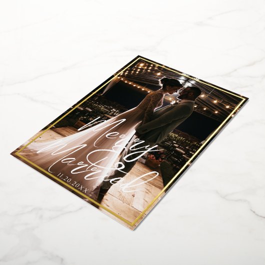 Verguld Lijst Vrolijk en getrouwd kalligrafie Foto Folie Feestdagenkaart (Gedraaid)