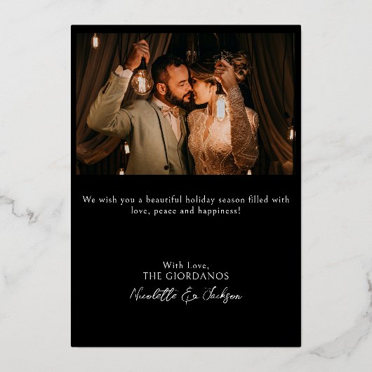 Verguld Lijst Vrolijk en getrouwd kalligrafie Foto Folie Feestdagenkaart (Achterkant)