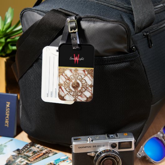 Verguld marmeren paneelontwerp bagagelabel (Voorkant & Achterkant)