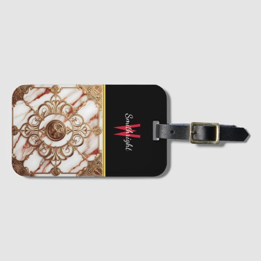 Verguld marmeren paneelontwerp bagagelabel (Voorkant (horizontaal))