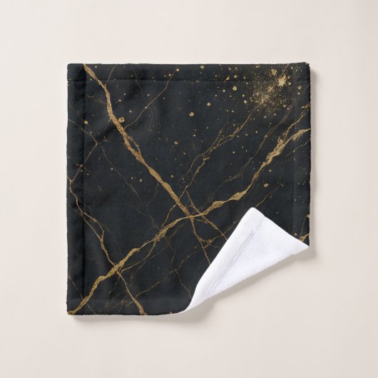 Verguld Midnight Marble Zwart & Goud Bad Handdoek (Wasdoekje)