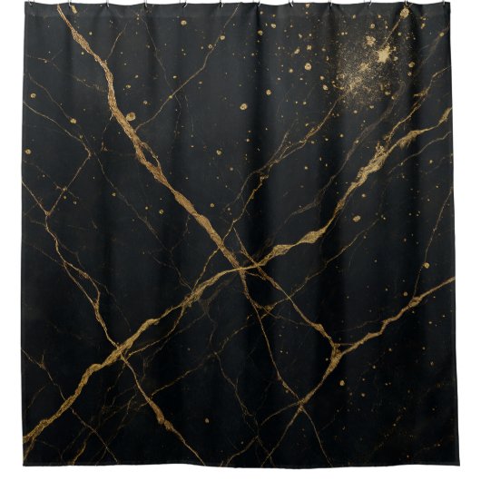 Verguld Midnight Marble Zwart & Goud Douchegordijn (Voorkant)