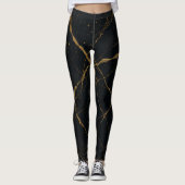 Verguld Midnight Marble Zwart & Goud Leggings (Voorkant)
