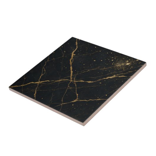 Verguld Midnight Marble Zwart & Goud Tegeltje (Zijkant)