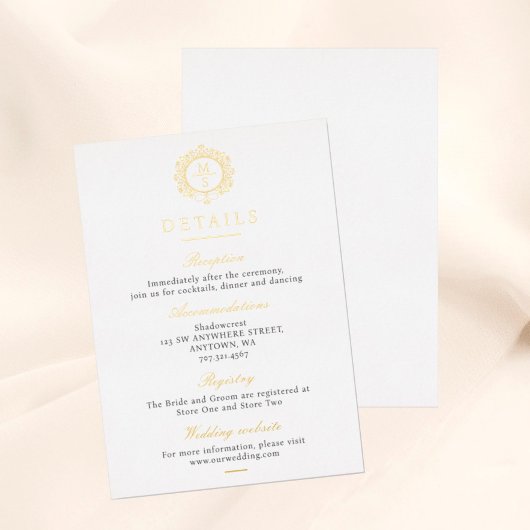 Verguld Monogram Bruiloft Details Behuizing Kaart