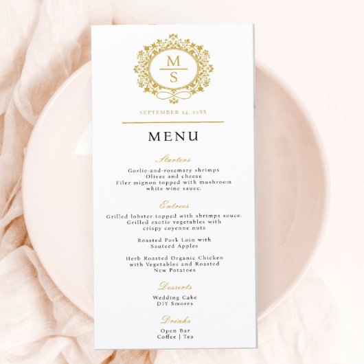 Verguld Monogram Bruiloft Menu