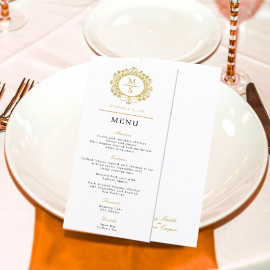 Verguld Monogram Bruiloft Menu