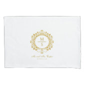 Verguld Monogram Bruiloft Wit en goud Kussensloop (Voorkant)