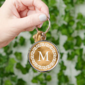 Verguld Ronde Griekse Sleutelrand Monogram Sleutelhanger (Hand)