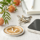Verguld Ronde Griekse Sleutelrand Monogram Sleutelhanger (Zijkant)